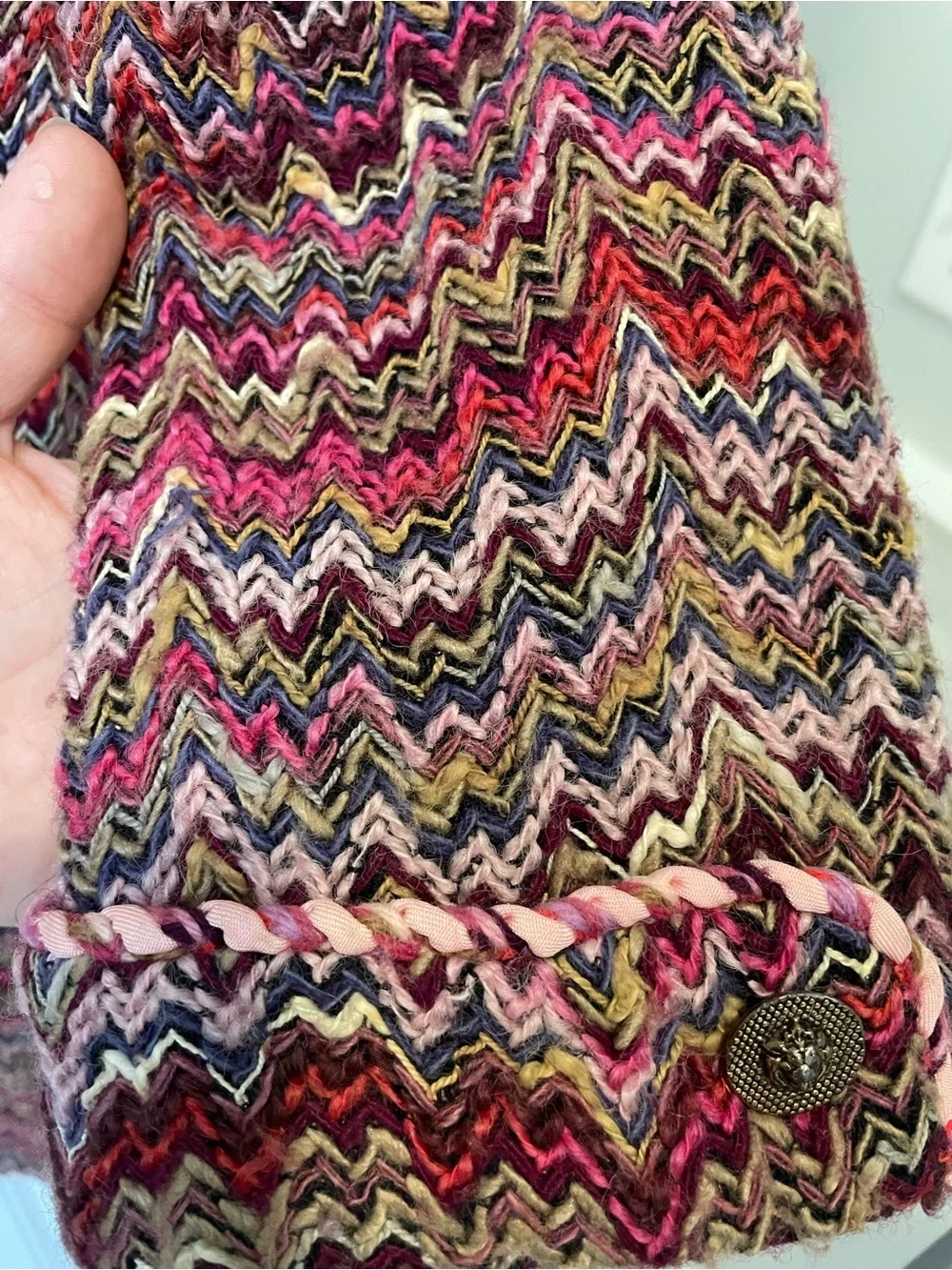 Vintage 1960s Pink Multicolor Flame Chevron Tweed Skirt Suit Set